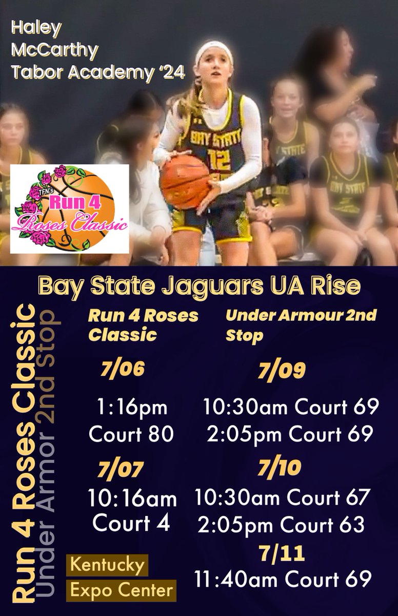 Haley McCarthy (@haleymccarthy0) on Twitter photo Excited to play and compete next week with my team in Kentucky for the Run for Roses and Under Armour 2nd stop tournament!! <a href="/BayStateJags/">Bay State Jaguars</a> <a href="/CoachTyMosley/">Coach Tyreik Mosley</a> <a href="/taborbball/">Tabor Girls Hoops</a> <a href="/JagsRecruiting/">Bay State Jaguars Recruiting</a> <a href="/TFNsRun4Roses/">TFN's Run 4 Roses</a> Excited to play and compete next week with my team in Kentucky for the Run for Roses and Under Armour 2nd stop tournament!! <a href="/BayStateJags/">Bay State Jaguars</a> <a href="/CoachTyMosley/">Coach Tyreik Mosley</a> <a href="/taborbball/">Tabor Girls Hoops</a> <a href="/JagsRecruiting/">Bay State Jaguars Recruiting</a> <a href="/TFNsRun4Roses/">TFN's Run 4 Roses</a>