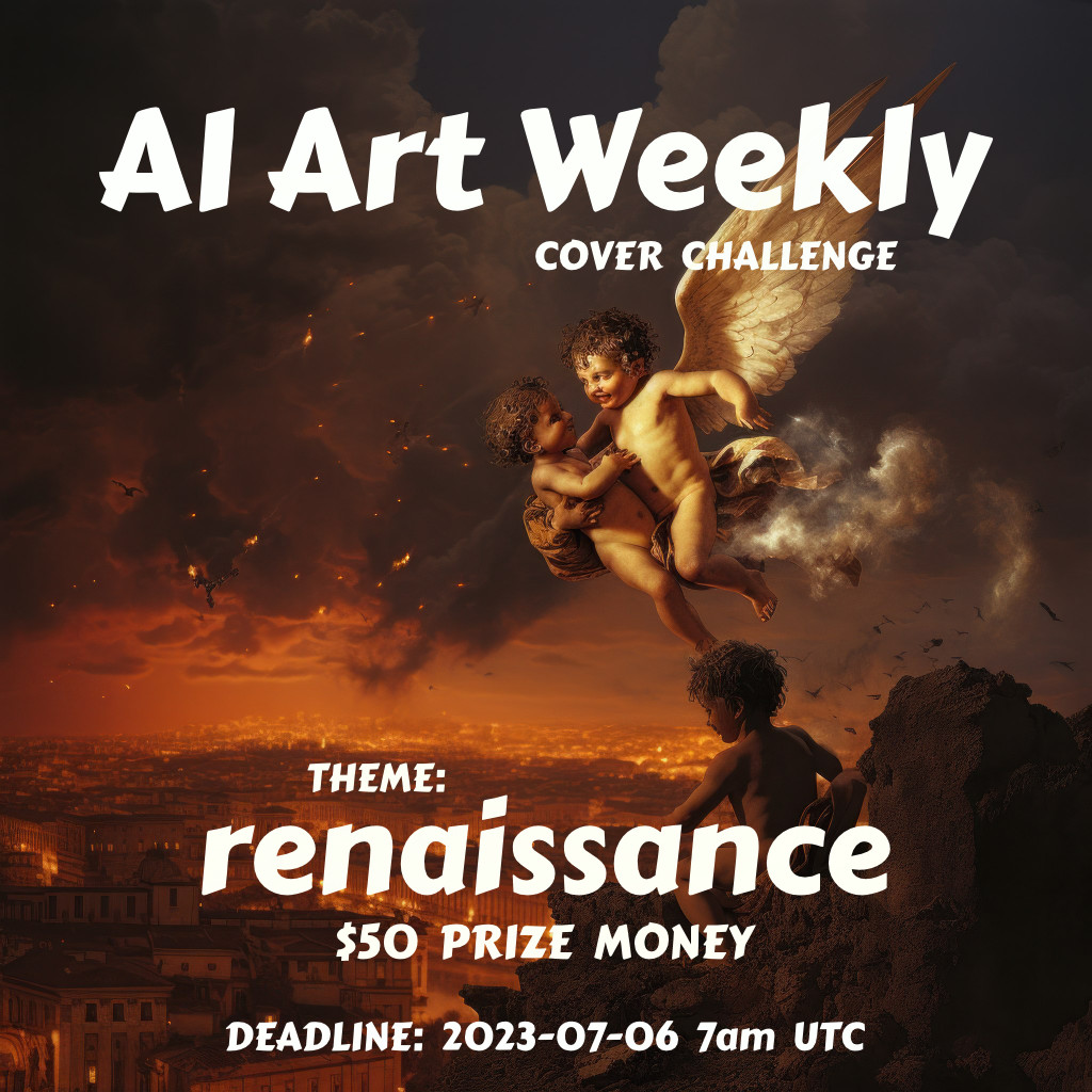 Hey, Listen! 🧚‍♂️ I'm once more looking for #aiartweekly cover submissions! Winner gets $50 and all finalists will be mentioned in issue #41 ✨

Theme is "renaissance" 🏛️

2 images max
10:14 vertical aspect ratio
Unminted
Like+RT+Tag a friend

Submit below! 👇