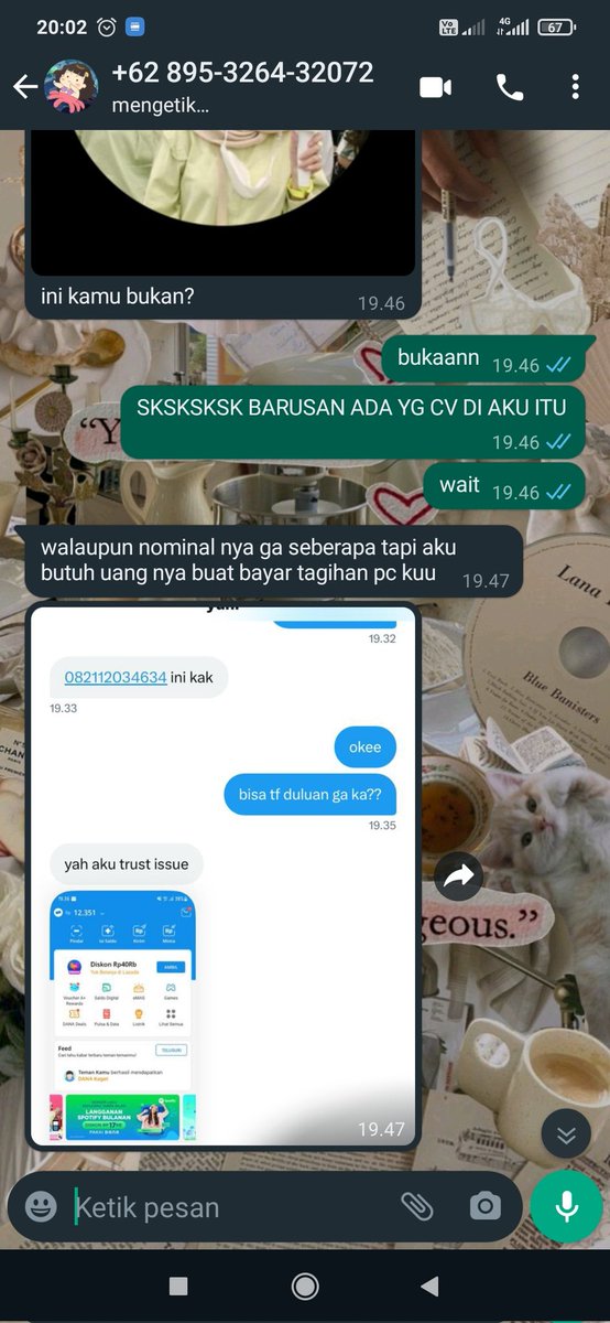 caelstaa's tweet photo. oke jadi kronologinya, si mbak ini dia convert ke aku dari spay Prem ke dana. okelah langsung aku proses karena di ht tadi lagi banyak yg cari jasa cv. selang beberapa waktu setelah aku selesai proses ada nomor yg ngga dikenal chat wa pribadi aku yg kebetulan itu nomor e-wallet https://t.co/S3BTxBhmCV