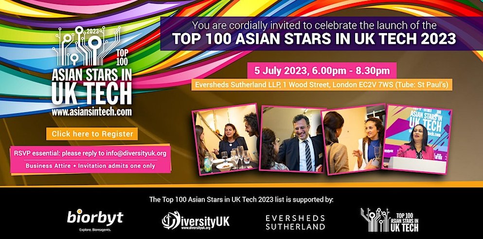 If you're out and about in London on July 5, come and check out the Top 100 Asians in UK Tech 2023 event on Wood Street that Biorbyt are sponsoring

Our co-founder, <a href="/qunyang8/">Qun Yang</a> will be there and is looking forward to meeting you all

<a href="/diversityuk/">DiversityUK</a> 

#diversity #tech #lifesciences