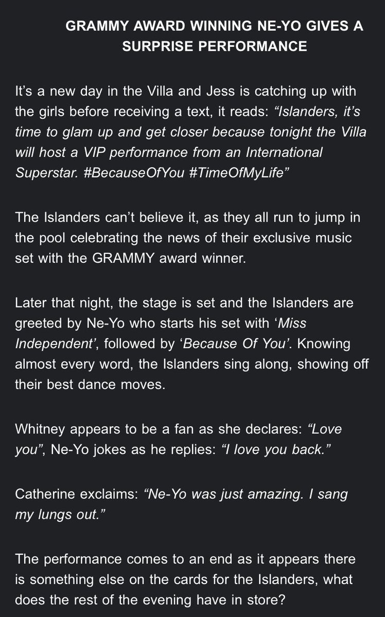 CONFIRMED: Grammy Award-winner Ne-Yo performing on #LoveIsland tonight 

This season 👌