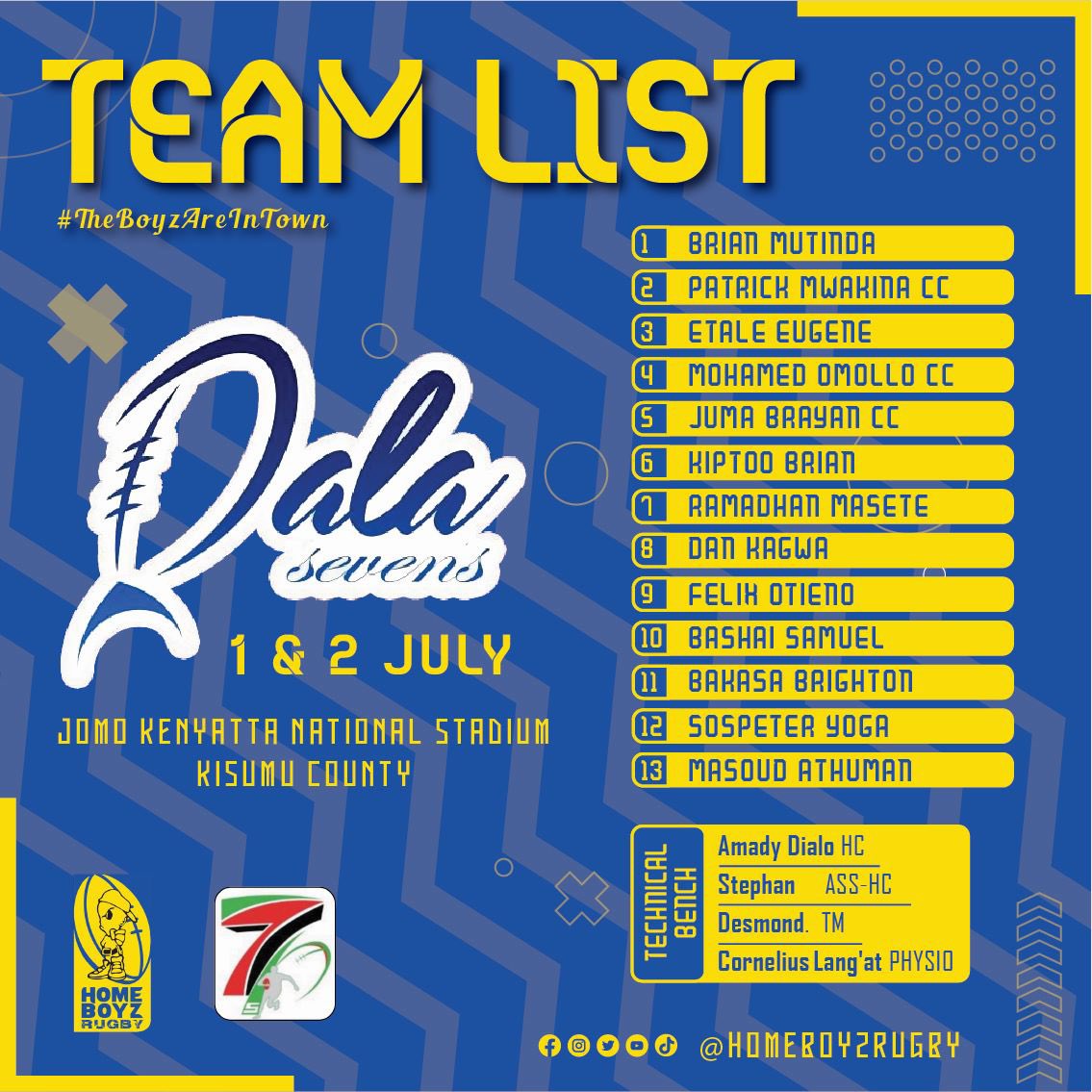 TEAM LIST | The boyz to represent us at the #dala7s this weekend in Kisumu! #TheBoyzAreInTown #sportpesa7s