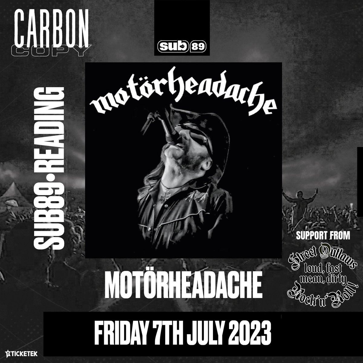 Motörheadache joins us this July 7th! The band is a three-piece tribute to Lemmy's musical career with Motörhead from 1975 to 2015. Excited to also announce that support will be Street Outlaws.

Book tickets here: bit.ly/MotorheadacheS…