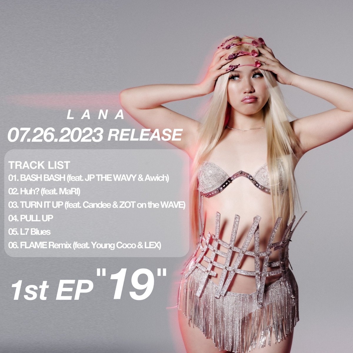 3pylanabby's tweet photo. Track List for 1st EP "19"
Dropping 07.26.2023

01. BASH BASH (feat. JP THE WAVY &amp; Awich)
02. Huh? (feat. MaRI)
03. TURN IT UP (feat. Candee &amp; ZOT on the WAVE)
04. PULL UP
05. L7 Blues
06. FLAME Remix (feat. Young Coco &amp; LEX) https://t.co/HxSNNo5tH4