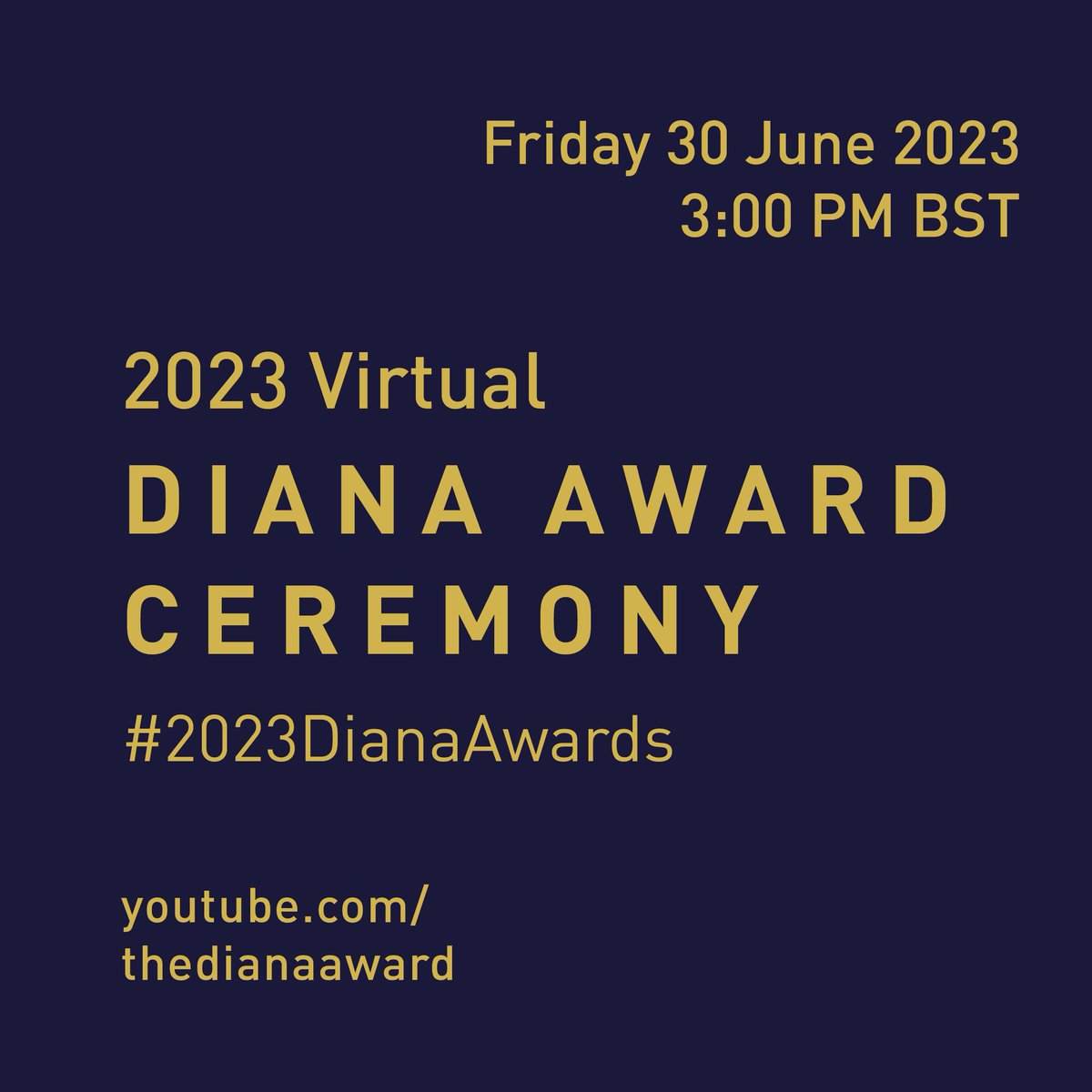 The #2023DianaAwards Ceremony is in a few hours. To get a free ticket to the event visit eventbrite.co.uk/e/2023-virtual…  and join in celebrating young changemakers from across the globe.