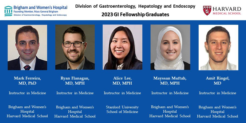 Wishing the best to our 2023 #BrighamGIFellowship graduates as they begin their careers as academic gastroenterologists❤️🎓 We look forward to all the future achievements of these ⭐️ researchers & clinician educators in GI🥼🩺🔬📚 #BrighamGIAlum #FutureofGI #GIFellowship