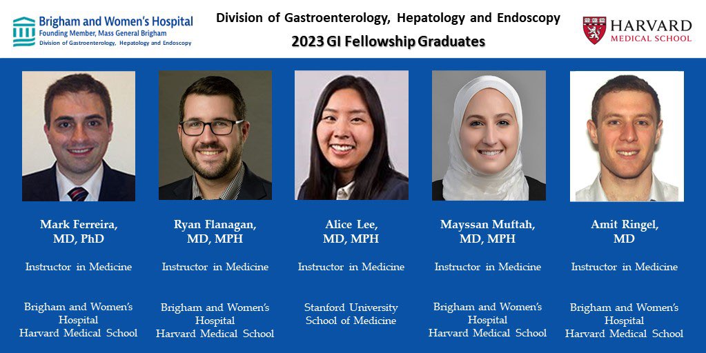 Wishing the best to our 2023 #BrighamGIFellowship graduates as they begin their careers as academic gastroenterologists❤️🎓

We look forward to all the future achievements of these ⭐️ researchers &amp; clinician educators in GI🥼🩺🔬📚

#BrighamGIAlum #FutureofGI #GIFellowship