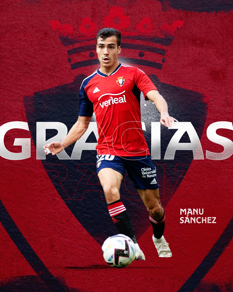 Osasuna's tweet photo. #Osasuna finaliza su relación contractual con Manu Sánchez.
#GraciasManu #EskerrikAskoManu #ThanksManu https://t.co/Ue9GKQnrYl