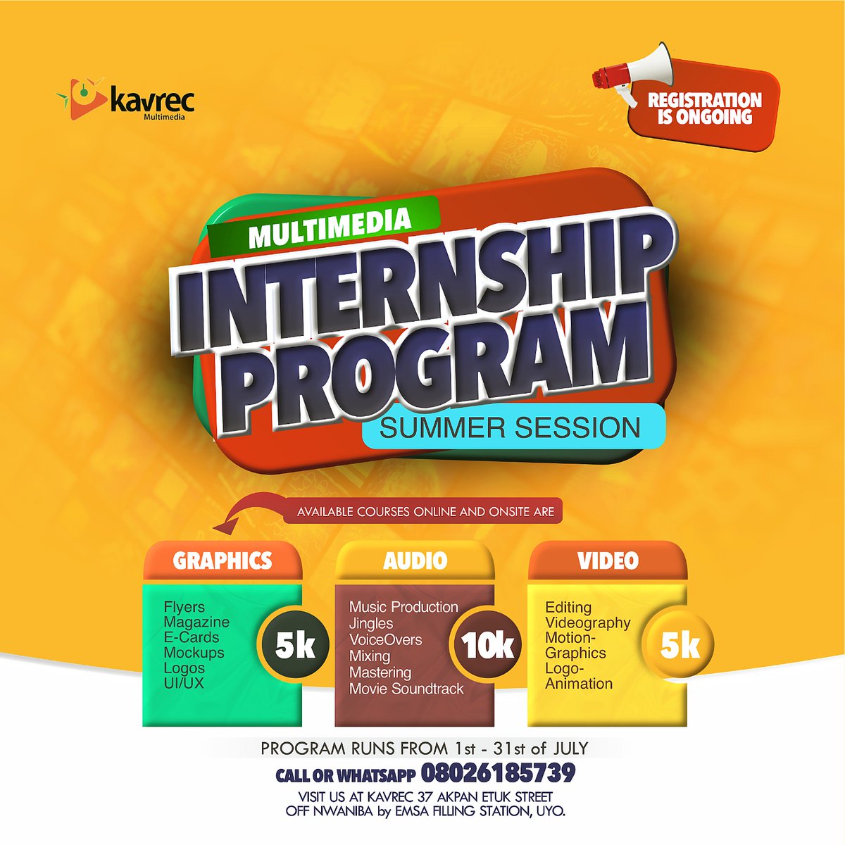favoor_rite's tweet photo. Ready to dive into the world of multimedia? Our summer session internship programme offers a unique opportunity to learn graphics, audio, and video production. Don't miss out on this educational experience! #InternshipOpportunity #Graphics #AudioVideo #summersession https://t.co/Rv9C2tKSXi