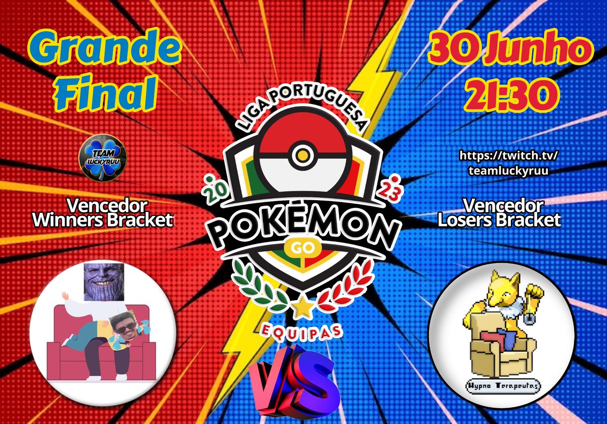 Final 1a Edição da Liga Portuguesa - Equipa. Quem levará a melhor neste duelo que promete ser 🔥. Junta-te a nós e fica a saber quem levantará o Troféu e se consagrar como 1o Campeão por Equipas do Circuito Português de PoGo. 
A partir das 21:30 na Twitch
twitch.tv/teamluckyruu