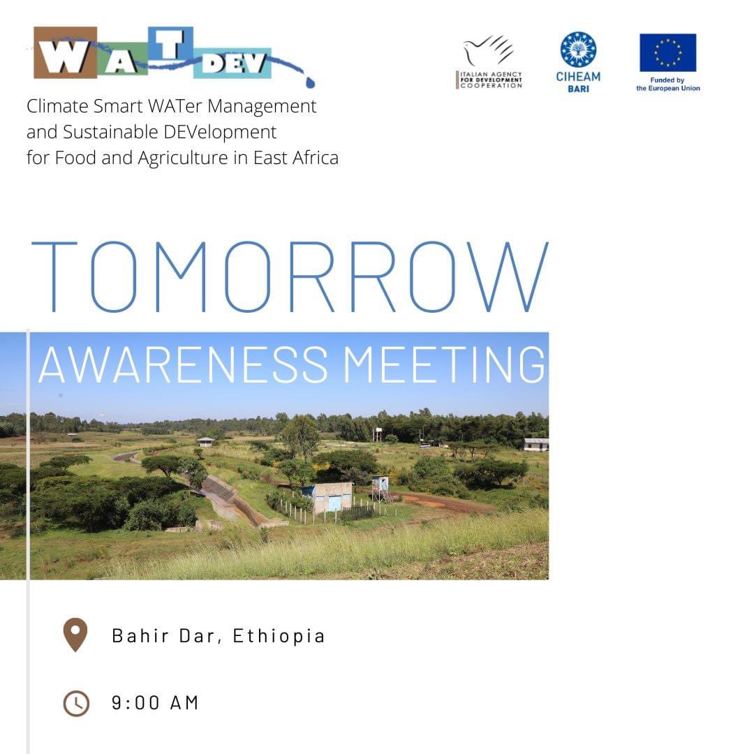 🇪🇹organized by @ASARECA, @CIHEAMBari, @WLRC_AAU, #Ethiopia's first #Dissemination Event and #Awareness Meeting will be held tomorrow in #BahirDar 📍   

✔️A step integral to realizing the goals and objectives of the #watdev programme within the region of #EastAfrica
