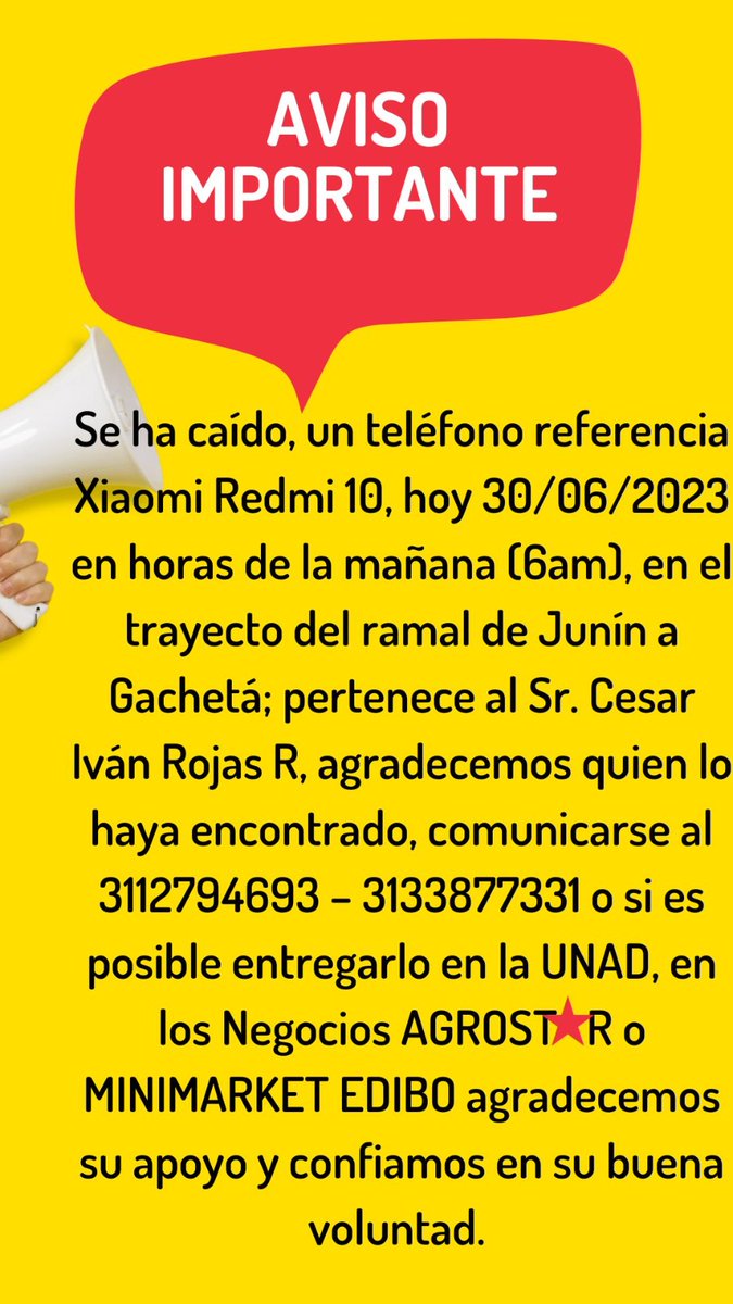Agradecemos a la persona de buen corazón que tenga el teléfono lo haga llegar a su propietario lo antes posible <a href="/GuavioNoticias/">Guavio Noticias</a>