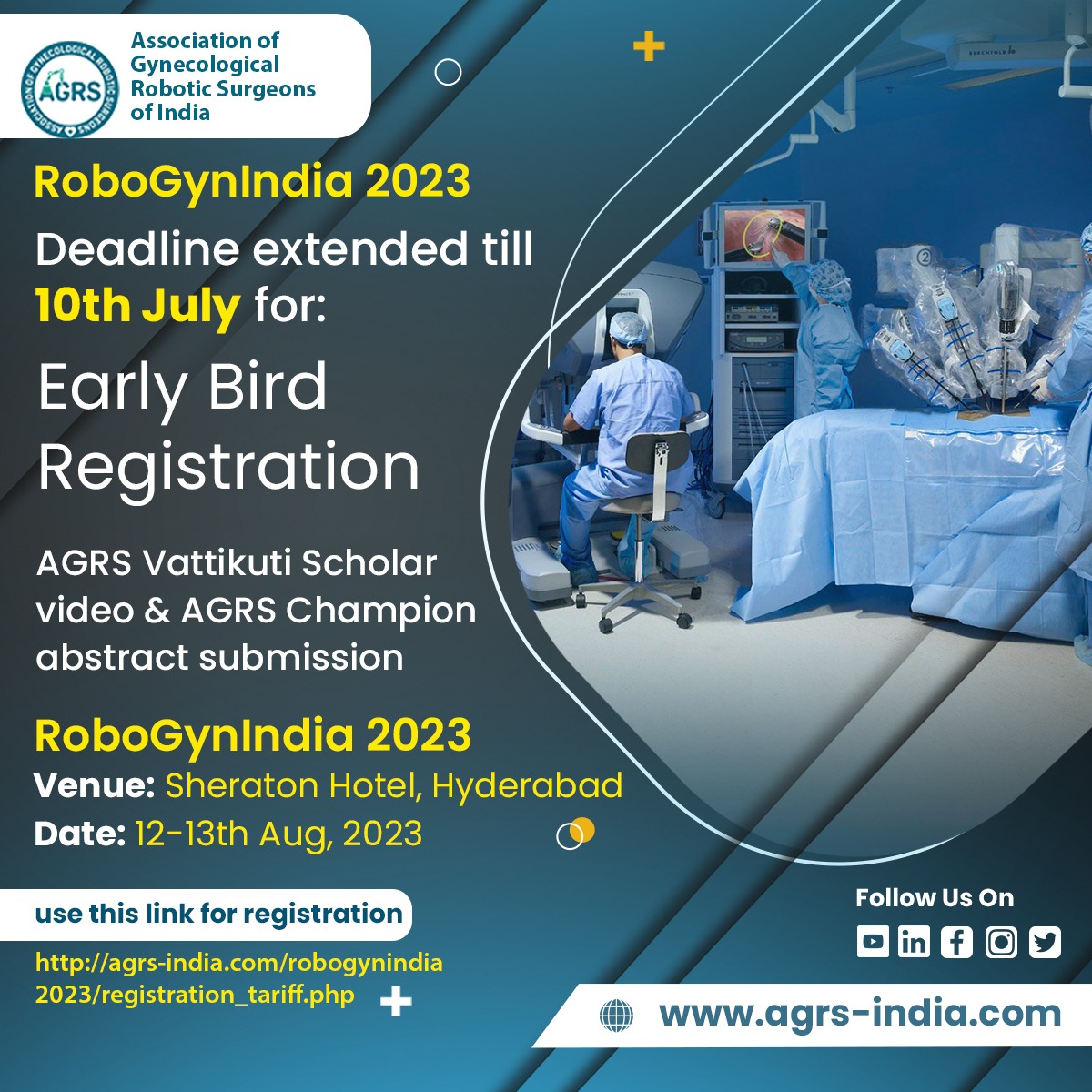 We are thrilled to announce that the deadline has been extended for early bird registration!

To register and secure your spot, click the link in Bio
<a href="/drroomasinha/">Dr. Rooma Sinha</a> 
<a href="/rohitranade/">Rohit R Ranade</a>

#AGRS #RoboGyn2023 #SurgicalExcellence #RegisterNow #CareerBoost