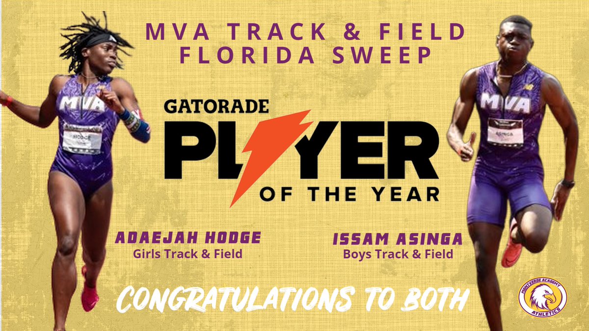 Congrats once again to Adaejah Hodge from the girls track &amp; field team and Issam Asinga from the boys track &amp; field team after winning the Gatorade Florida Players of the Year for 2023!

#GatoradePOY