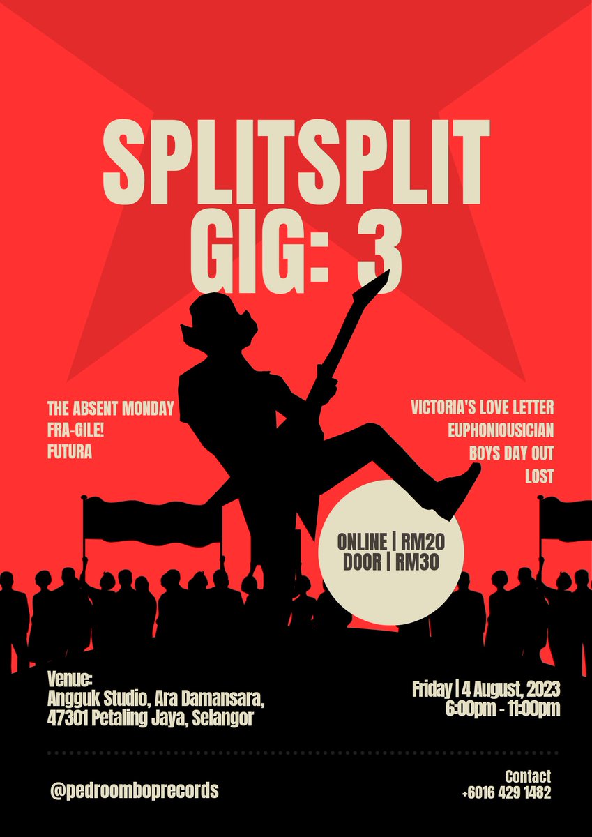 Boysdayout_my's tweet photo. SPLITSPLITGIG : 3

jumpa korang kat @studioangguk 4/8 nanti ! lock the date , kita rock the stage together jom . Banyak lagi lokal bands yang temani kitaorang . Ticket korang boleh QR , link pun kitaorang dah letak kat bio . support us ! mwah xoxo

#boysdayout https://t.co/GshQLf5143