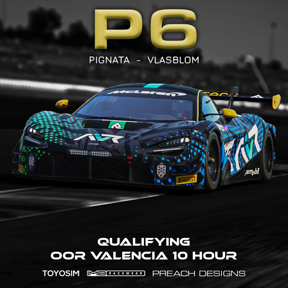 / / VALENCIA TOP TEN SHOOTOUT / /

A fantastic night for all 3 AVR cars making it into the Top 10 Shootout for the <a href="/raceoctane/">Octane Online Racing #OOR</a> Valencia 10hr. 

<a href="/Sm1thy_333/">Zachary Smith</a> put the 818 car in P3 with Jake qualifying the 717 right behind in P4. 
<a href="/captainogold/">captainogold</a> was able to qualify P6 for the 919.