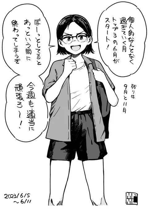 毎週月曜朝更新の適当に頑張ろうシリーズ。6月分です👓💪🍑🥩☕#今月描いた絵を晒そう 