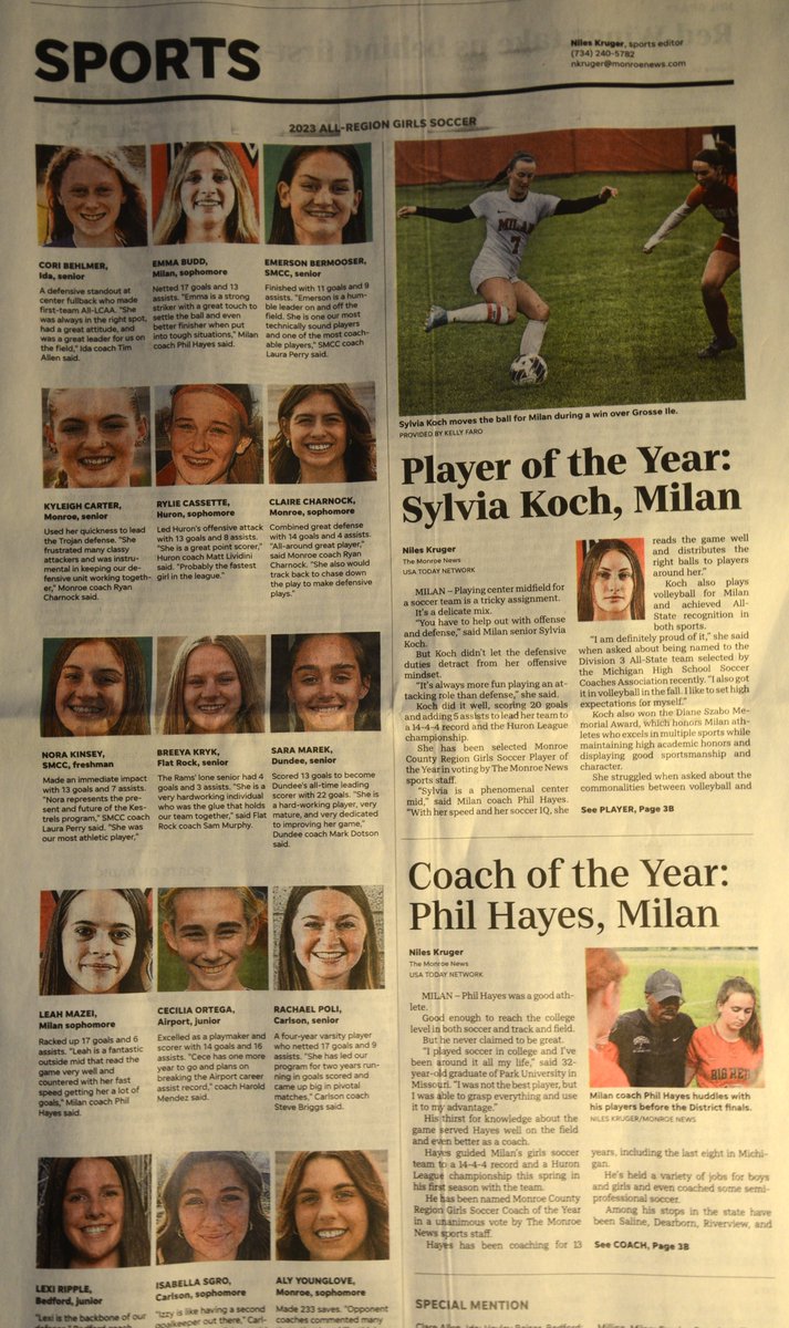 NilesKruger's tweet image. The All-Region Girls Soccer Team has been released today. Pick up a copy of today's Monroe News or get the story free on our website for 24 hours.
