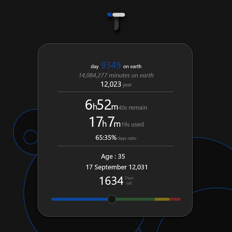 True_Time_'s tweet photo. Experience a unique perspective of time, #TrueTime reveals your exact age down to the minute, with your spent and remaining hours of the day. Additionally, it gives a true time state representation based on your age, allowing for a profound/personalized understanding of time.🚀🚀