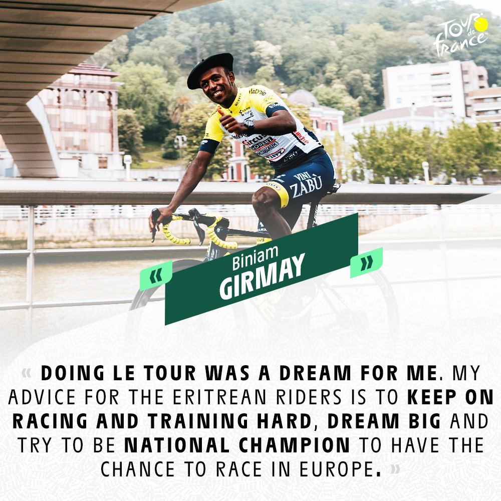 🗣️"Faire le Tour était un rêve pour moi. Mon conseil pour les coureurs érythréens est de continuer à courir et à s'entraîner, de rêver en grand, et d'essayer de devenir champion national pour pouvoir courir en Europe" - 🇪🇷 <a href="/GrmayeBiniam/">Biniam Girmay</a> 

#TDF2023  <a href="/letour_euskadi/">Grand Départ Pays Basque 2023</a>