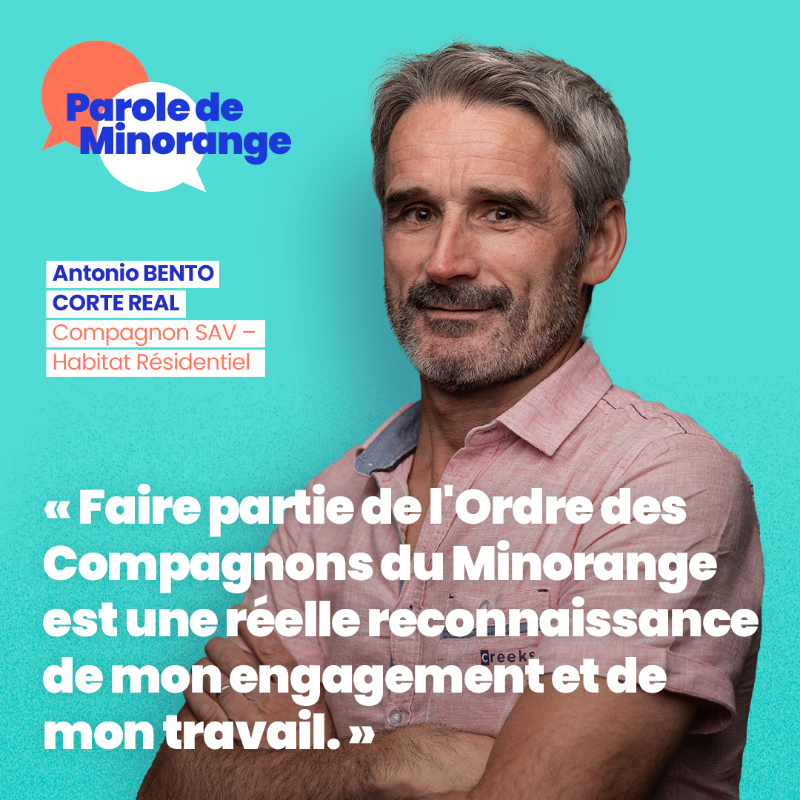 Bouygues_BatIDF's tweet photo. [#Témoignage] 🗨 Rencontre avec Antonio Bento Corte Real, compagnon au sein des équipes de la Direction Service Client de @Bouygues_BatIDF #HabitatRésidentiel et membre de l’Ordre des Compagnons du #Minorange 👷‍♂️. 
Il partage avec nous son expérience ⤵