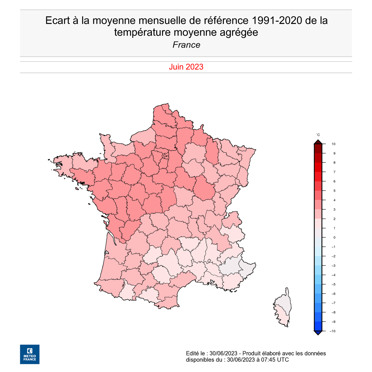meteofrance's tweet photo. 📊Bilan #juin2023

🌡️ 2e rang des mois de juin les ➕chauds depuis 1900, derrière juin 2003.
🌧️ Cumuls excédentaires sur grande partie du pays suite pluies orageuses très abondantes.
⚡️2e mois de juin le➕foudroyé (période 1997-2023) derrière juin 2022.

👉https://t.co/DdQ0Kk8Oye https://t.co/EDhkzKa1Rq