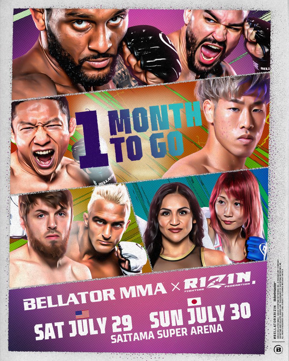 1️⃣ month to go! 🇯🇵

Bellator MMA and <a href="/rizin_PR/">RIZIN FF OFFICIAL</a> join forces for the biggest MMA event of the summer! Which fight are you most hyped for? ⚡️

#BellatorXRizin | Sat, July 29 | @SHOsports