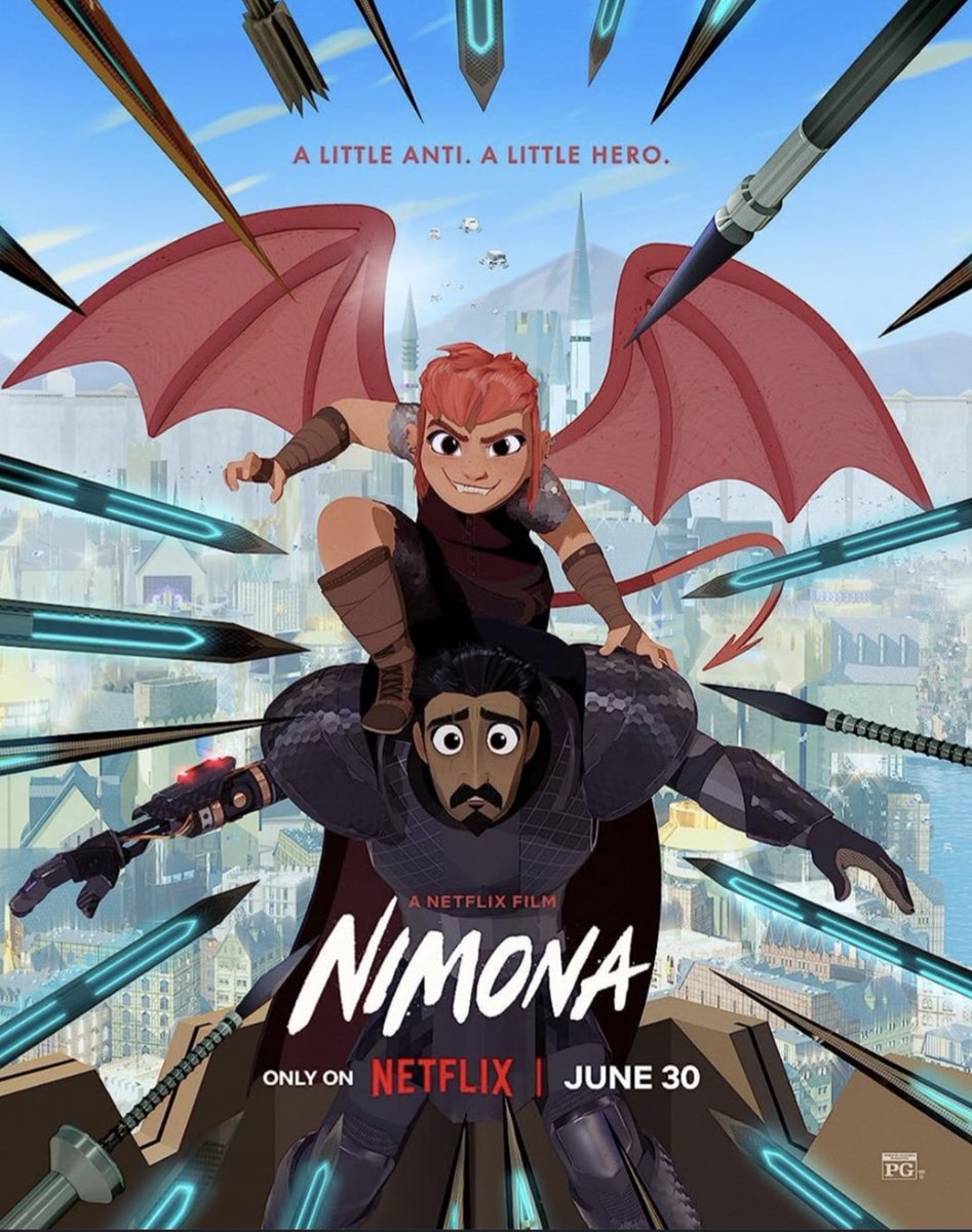 I get hardly any views on tweets at this point but PLEASE GO LEGALLY WATCH NIMONA AND SUPPORT IT ON NETFLIX THAT SHIT SLAPPED SO HARD 
THERES A QUEER STORYLINE
A STRUGGLING WITH FEELING LIKE YOU SHOULD BE ALIVE STORYLINE
AND HAS HAPPY GAYS!!!!!!
#Nimona2?