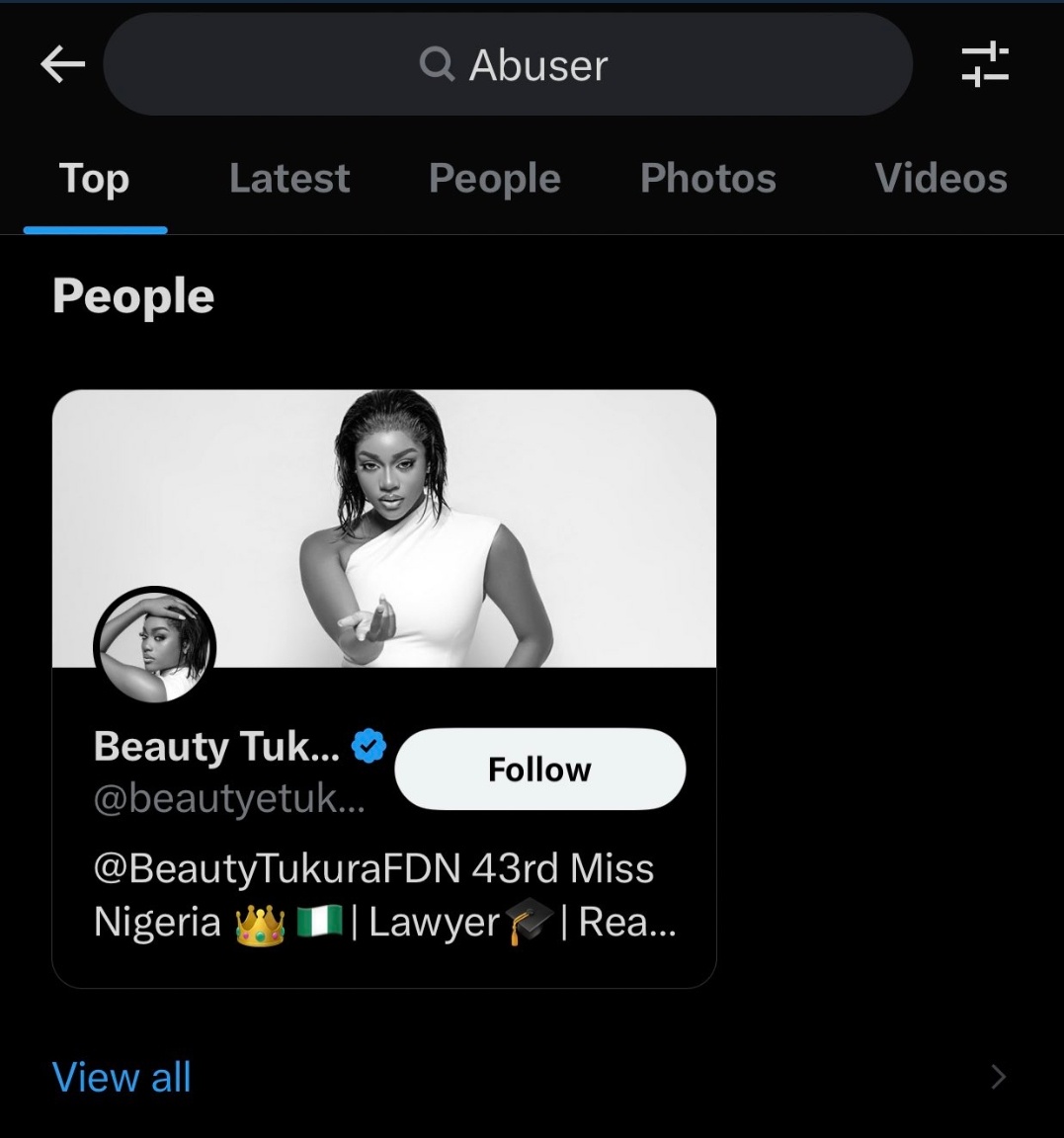 Orlu_chi's tweet photo. Twitter recognized her as an abuser 🤣🤣🤣
Go to your trends and check the word
Anyone who checks the abuser trend on twitter it’s now sync to yours truly.
#BBNaijaReunion #BBNaija https://t.co/R6nzex75Qb