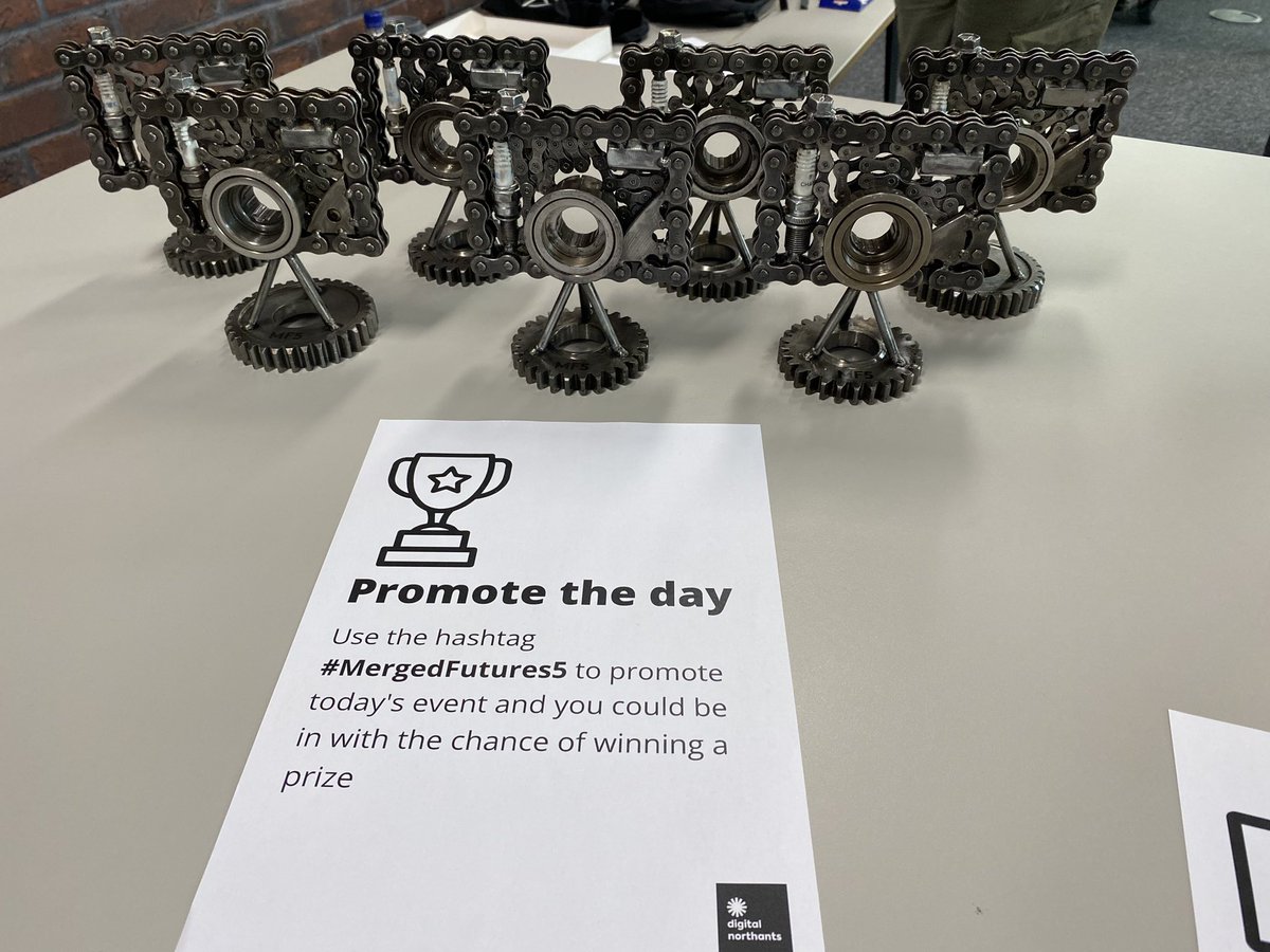 🏆 The best social media promotion during today’s event wins one of these fantastic, locally-made trophies

#️⃣ Use the #MergedFutures5 hashtag to be in with a chance of winning!