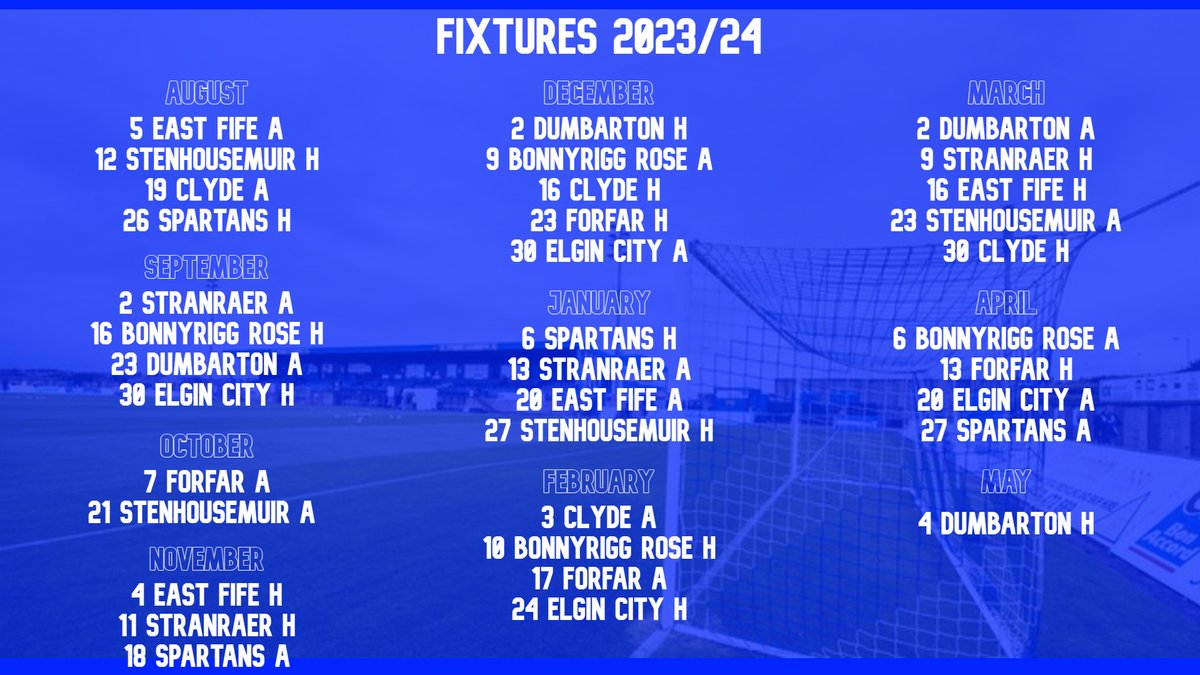 Our 2023/24 fixture list