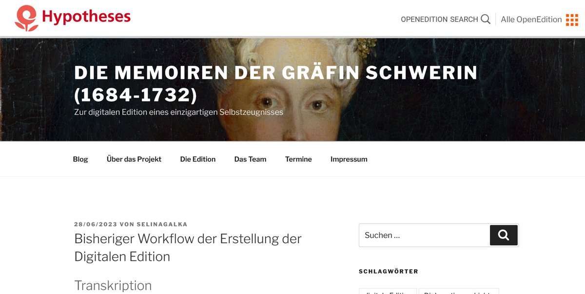 . @SelinaGalka stellt im gleichnamigen Blog den @Transkribus-Workflow der digitalen Edition 'Die Memoiren der Gräfin Schwerin' vor 👇 memoiren.hypotheses.org/504 Mit dem Tool @figma wird das Interface der Edition gestaltet. #DigitalHumanities #Transkribus #FrüheNeuzeit