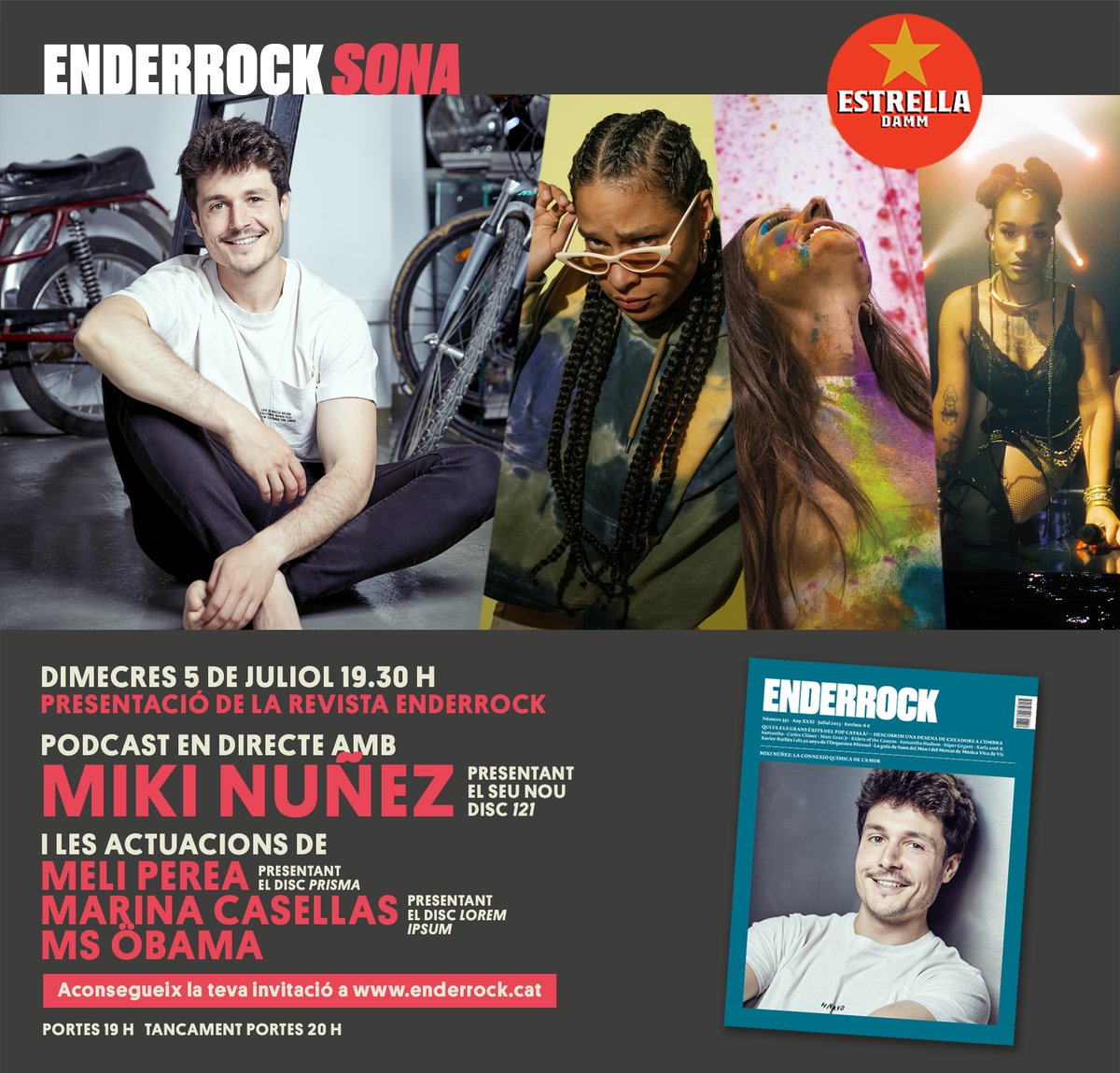 benaisit's tweet photo. 🎤 Dimecres vinent, Marina Casellas presenta el seu disc Lorem Ipsum a la presentació de la Revista @enderrock a l'Antiga Fàbrica Estrella Damm, acompanyada de @mikinunez, Meli Perea i MS Obama.

🎟 Podeu aconseguir la vostra invitació doble a https://t.co/DxcOakMuh3 https://t.co/wMSTNadnPd
