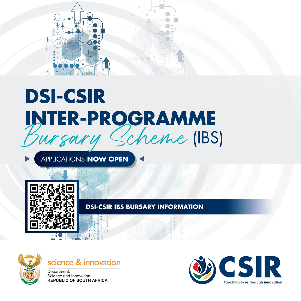 The call for 2024 @dsigovza - #TeamCSIR Inter-Programme #Bursary Scheme (IBS) applications is officially open!

For more info: csir.co.za/dsi-csir-inter…
To apply: csir.auraams.app
Closing date: Wednesday, 30 August 2023
