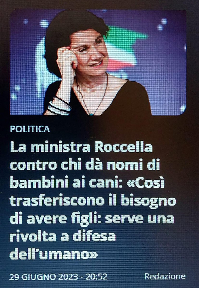 I miei gatti hanno nomi umani perché è un modo, per me, di nobilitare il genere umano, elevandolo dalle sue miserie. Non per altro.

P.S.: questi hanno bocciato il ddl Zan perché c'erano cose più urgenti per l'Italia. Come queste posizioni cretine.

#roccella #30giugno