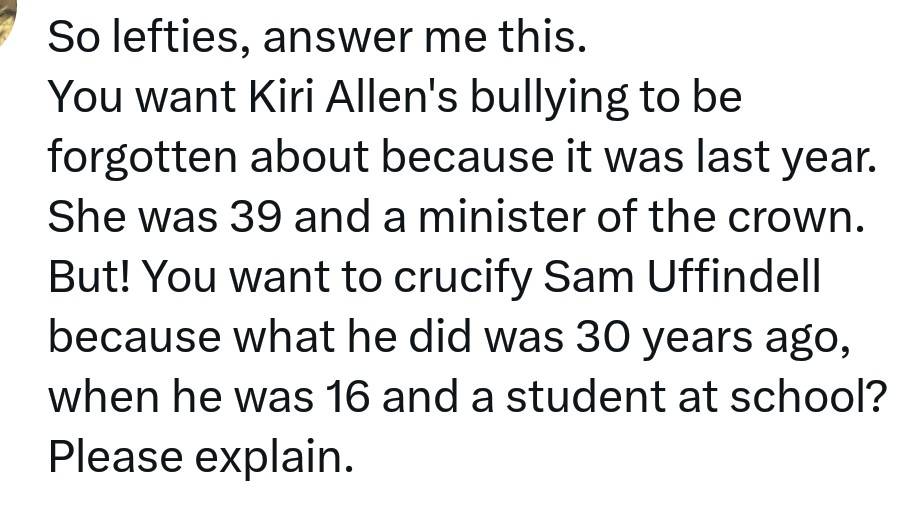 Political tribalism is a hell of a drug. So desperate to score rhetorical points they will happily pretend they don't see a difference between raising your voice to a co-worker and physically beating a sleeping 13-year-old. Because everything is the same as everything else 😶