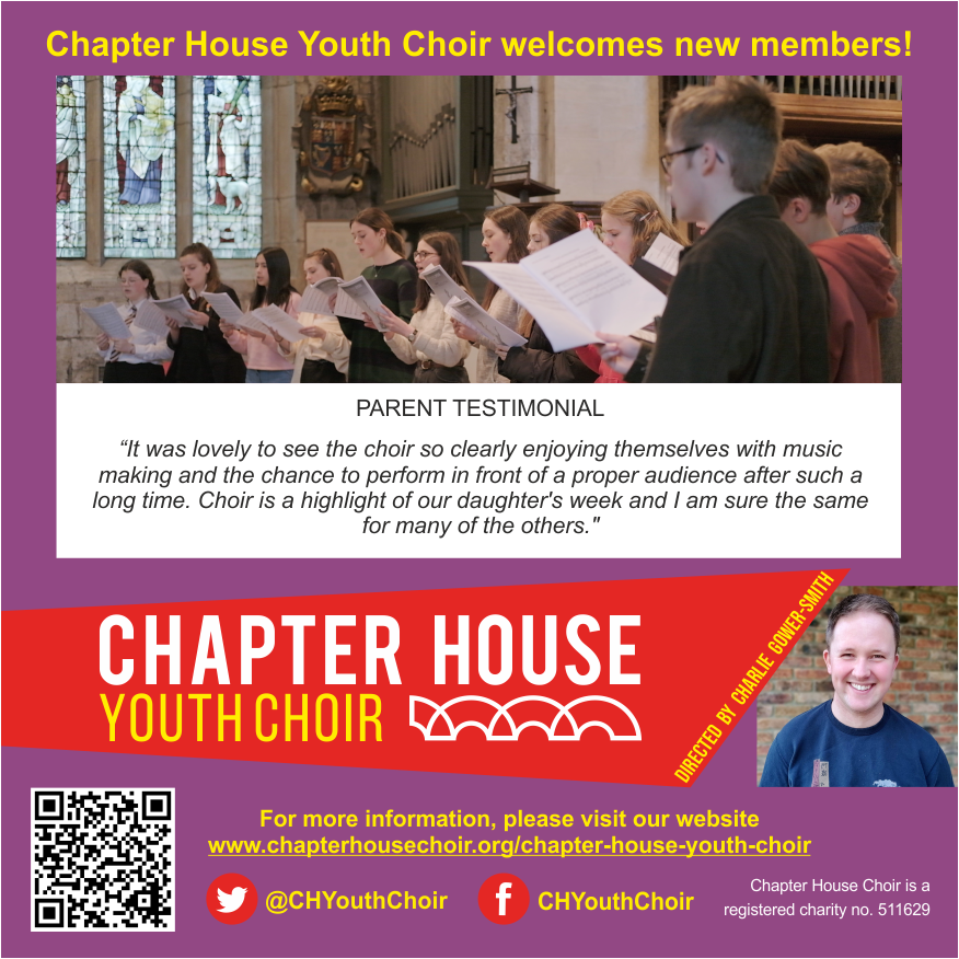 Chapter House Youth Choir is recruiting for new members from September. Drop us an email for auditions, we'd love to hear from you! #york #singing #choir
<a href="/BBCYork/">BBC York</a>
<a href="/yorkpress/">The Press</a>
<a href="/York_Minster/">York Minster</a>
<a href="/YorkTheatre/">York Theatre Royal</a>
<a href="/yorkmusichub/">York Music Hub</a>