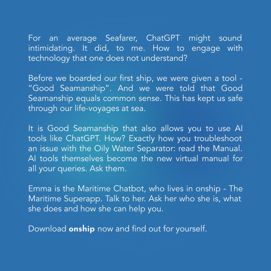 FrontMPlatform's tweet image. FrontM's Head of Customer Success, Captain Vishal Patangay's gives his take on how AI is transforming the shipping industry.

Odysseus app is available on onship platform.

iOS- apps.apple.com/us/app/onship/…
Android - play.google.com/store/apps/det…