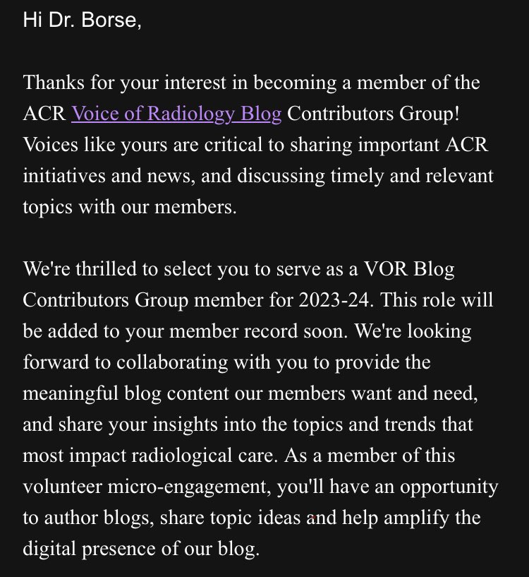 Excited to be a member and contribute to the #voiceofradiology blog initiative by @RadiologyACR. 

Hoping to make a positive impact on our beloved #radiology community.

#radtwitter #Medtwitter