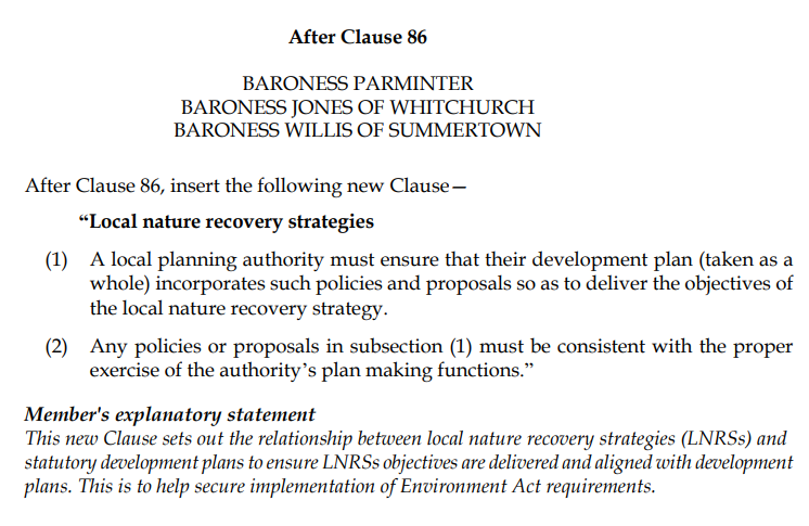 Today, DEFRA appointed 48 bodies to lead Local Nature Recovery Strategies.

There's already huge effort &amp; money pouring into the strategies, but the legal link with planning remains a flimsy "have regard duty", so it could be for naught. 

A fix is possible in #LevellingUp bill.