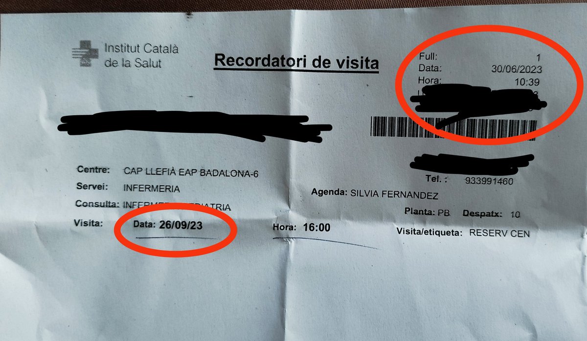 Acabo de pedir cita para mí  hijo en el Cap de Llefia #Badalona para visita por pediatría....
Visita para el 26 de Septiembre 😮😮😮
#cap #sanidad #badalona #Cataluña #bcn #hospital #urgencias #emergencias #bdnajuntament #generalitat #ajuntamentbdn #España #ULTIMAHORA