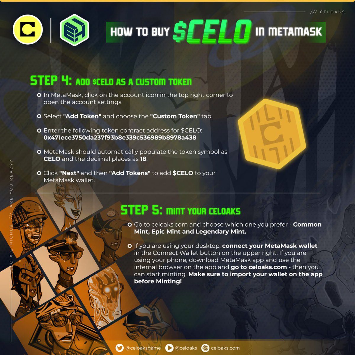 Want to join our leaderboards but don't know how to mint? We got you, Caretakers! 🌱 

To help you get started, here's a guide on how to buy $CELO and obtain your unique Celoak using MetaMask. 👀 

You know where to go next: celoaks.com 🌳