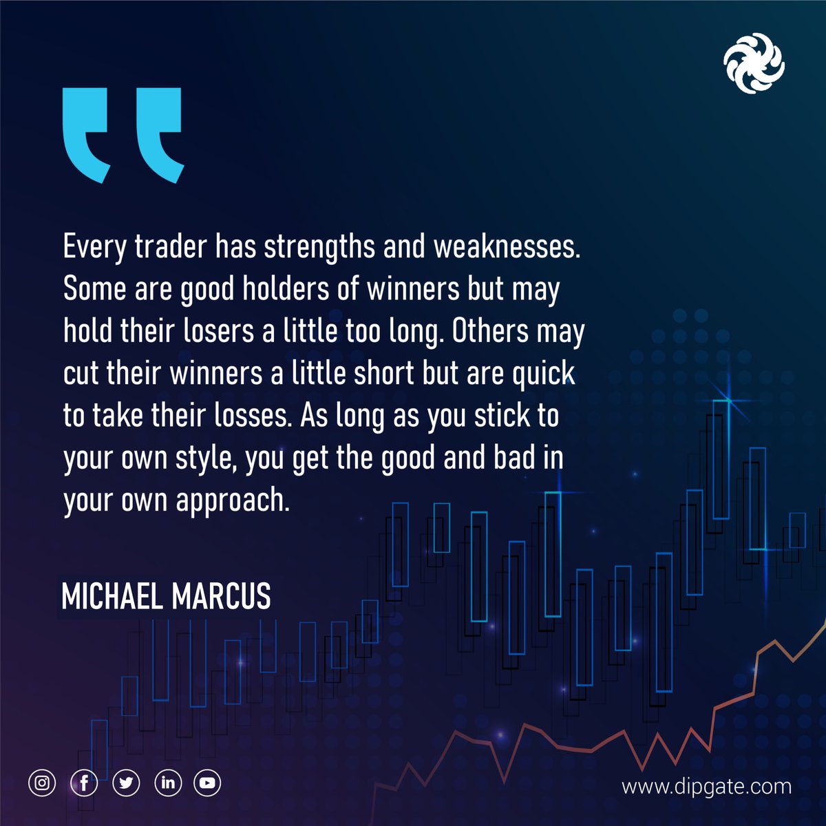 🧠#TradingWisdom from the legendary #MichaelMarcus💫Embrace your unique trading style and grow through both successes and setbacks!💪📈Visit our website 🔗dipgate.com and follow us

#MichaelMarcus #TradingStyle #TradingTips #TradingQuotes #TradingGoals #Quotes