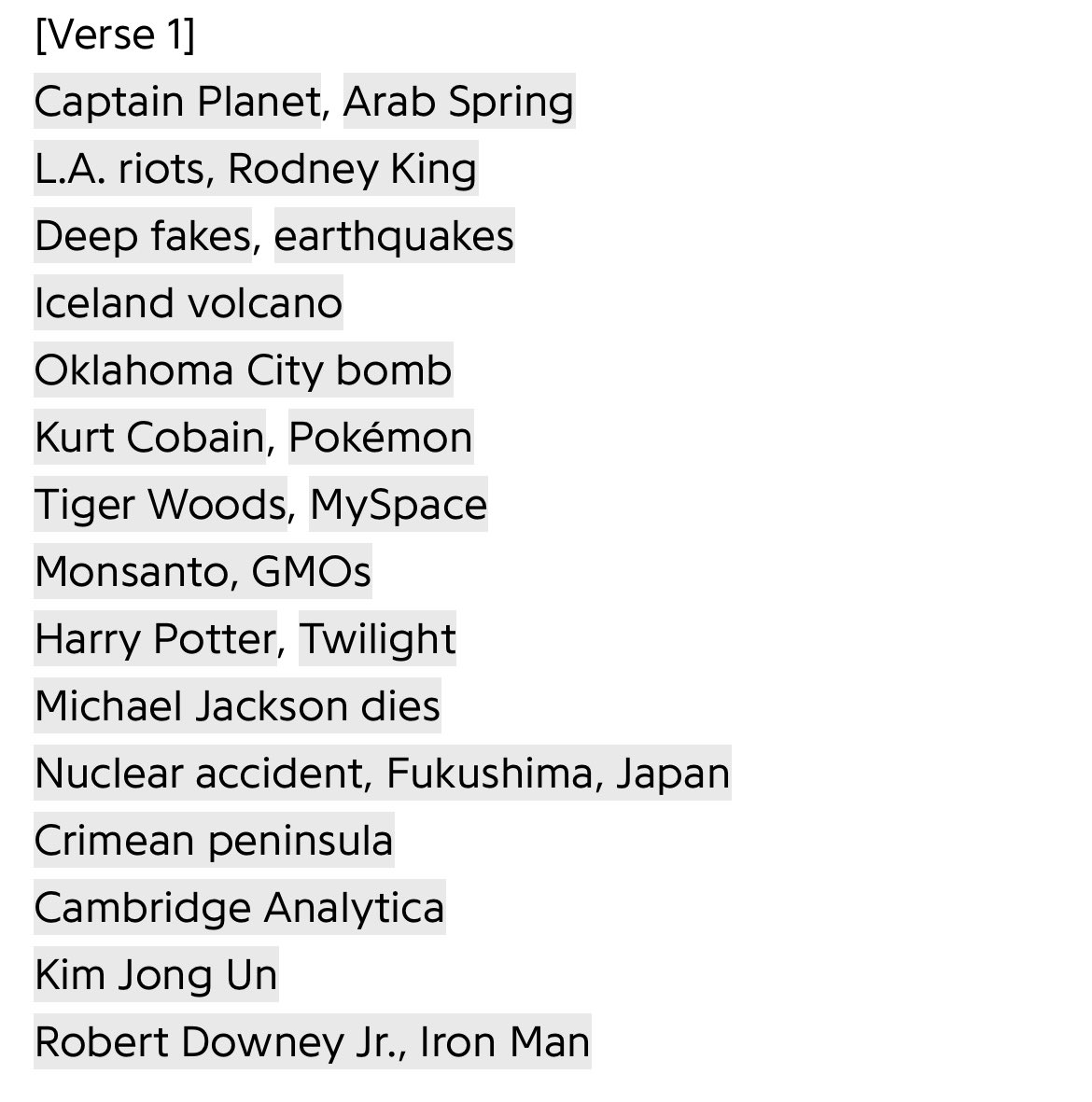 Fall Out Boy have covered Billy Joel's We Didn't Start The Fire… with  updated lyrics. A potted history of the last 30+ years., image size:1170x1181