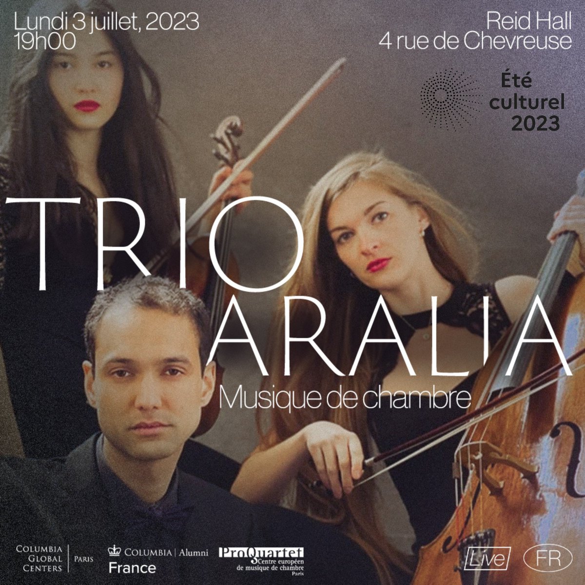 Le concert du Trio Aralia au Reid Hall demain est complet... mais l'Été culturel ne fait que commencer ! Restez connectés pour ne pas manquer les prochains événements ProQuartet.

Dispositif soutenu par la DRAC d'Île-de-France – Ministère de la Culture. #eteculturel #dracidf