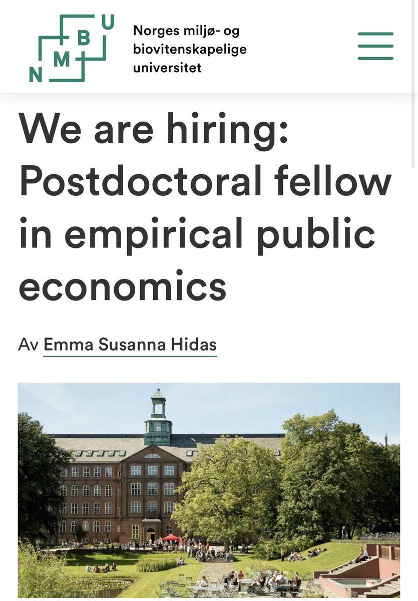 Research-heavy, well-paid postdoc position (2+ years)🚨
Come work with @annette_als, me and the rest of the Skatteforsk crew on inequality, tax evasion and tax avoidance 🥷🏼 Do not hesitate to contact me if you have any questions👋🏼 
Deadline: 15 Aug 2023
nmbu.no/fakulteter/han…