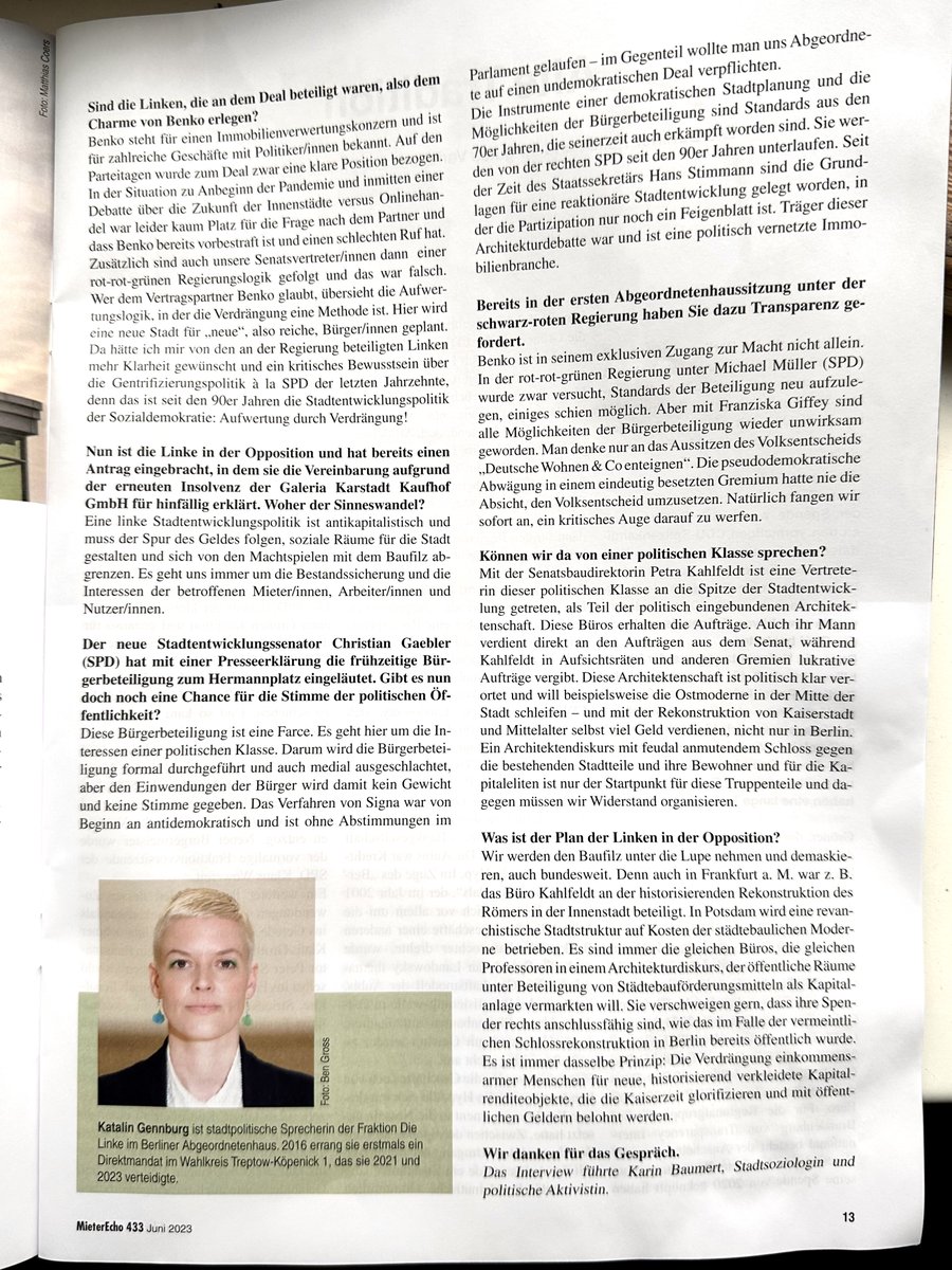 freundeskreisv's tweet photo. Klassenpolitik am Hermannplatz

Interview mit Katalin Gennburg @die_gennburg , stadtpolitische Sprecherin der Linken im Abgeordnetenhaus 

MieterEcho 433 Juni 2023
@IniHermannplatz  @LinkeNeukoelln @dieLinke https://t.co/swQjDzeQFC