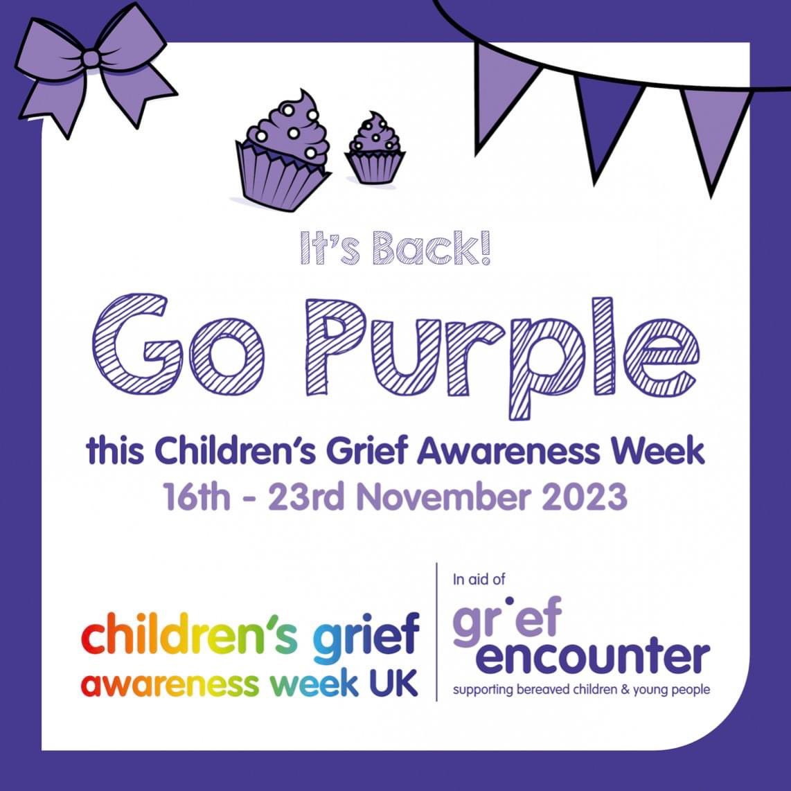 📢 Calling all #teachers and #headteachers 🎉 GO PURPLE is back!💜 This November, during Children's Grief Awareness Week, will you join us and Go Purple, supporting bereaved?💜💪 Register now and start planning your purple! Email: Caroline.Shaikh@griefencounter.org.uk 
#charity