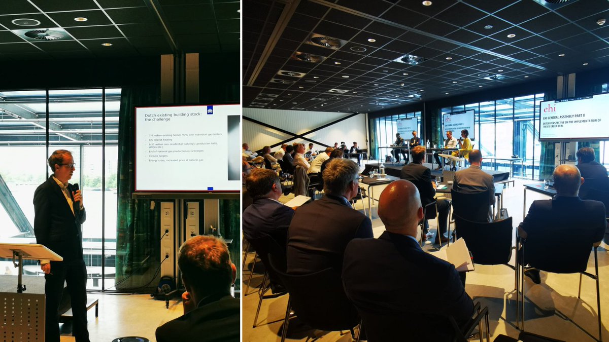 EHIassociation's tweet photo. In Amsterdam today for our General Assembly!
Excited to hear Sybe Noordermeer, @MinisterieEZK, presenting the NL progressive & pragmatic approach to #buildings #decarbonisation.Glad to see #hybrids among the main solutions, with a target of 1mln units by 2030!
#efficentheating https://t.co/fcrHGMsLrk