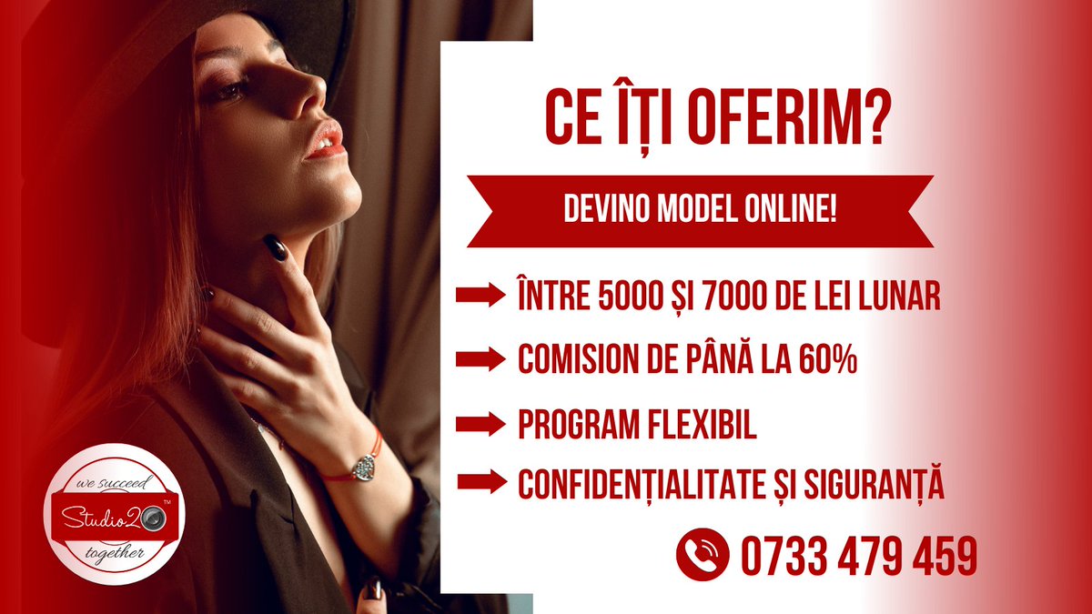 Studio20Craiova's tweet photo. La 🔴Studio 20 ai parte doar de avantaje pentru a deveni model online! Așa că renunță la inhibiții și pornește pe drumul spre independență finaniară.
#modelonline #jobmodel #Craiova #excelamimpreuna https://t.co/0kFYcqXDwv